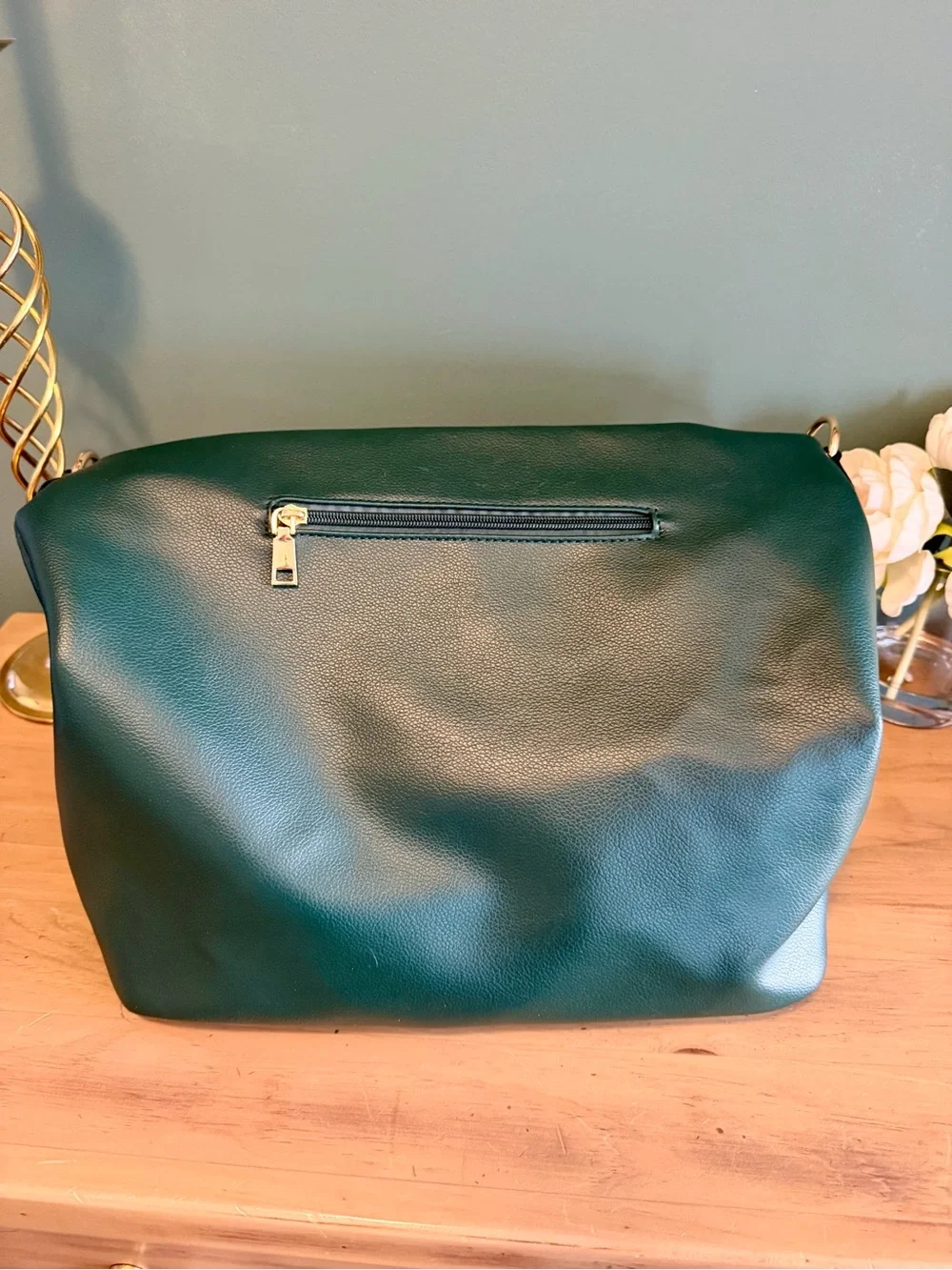 Emerald Green Slouch Hobo Bag Gold Hardware Boho Shoulder Purse - Picture 4 of 13